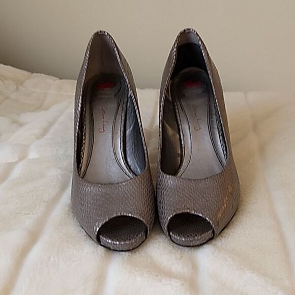 Star Ling leather silver snakeskin peep-toe pumps - Picture 3 of 8